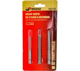 Сверла (3 шт; 5/6/8 мм; шестигранный хвостовик) по стеклу SKRAB 30230 