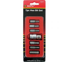 Набор бит шестигранных 3/8 с держателем 1/2, 7 предметов AmPro T33211 