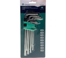 Набор Г-образных удлиненных ключей Nord-Yada TORX 9 предметов T10, T15, T20, T25, T27, T30, T40, T45, T50 ТМ Nord YADA 