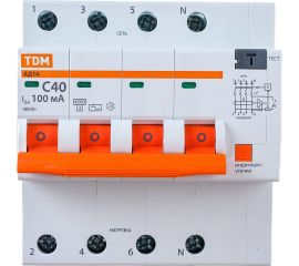 Дифференциальный автомат TDM АД14 4Р 40А 100мА SQ0204-0140 