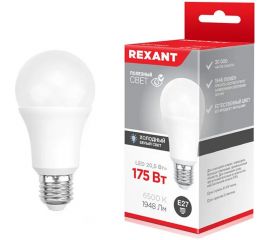 Светодиодная лампа REXANT Груша A70, 20,5 Вт, E27, 1948 Лм, 6500 K, холодный свет 604-201 