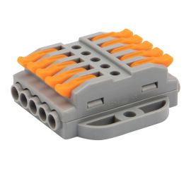 Проходная клемма REXANT СМК 5 полюсов 0,08-4 мм2 с монтажной площадкой серая 4 шт 07-6265-4 