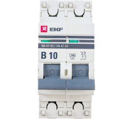 Автоматический выключатель EKF PROxima ВА 47-63, 2P, 10А, 4,5kA, SQ mcb4763-2-10B-pro 
