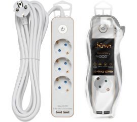 Удлинитель duwi с заз. с выкл. Supraguard, 3 розетки, 5 м, 3680 Вт, 16А, 3x1,5мм2, 2 USB, GOLD, 32067 8 