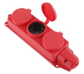 Каучуковая колодка duwi с крышкой с заземлением 3 гнезда 16A IP44 красная 27466 7 