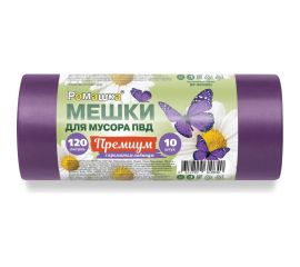 Мешки для мусора в рулоне Премиум (120 л; 10 шт; фиолетовые; ПВД; 35 мкм; 70x110 см) Ромашка ВР-0052(Б) 
