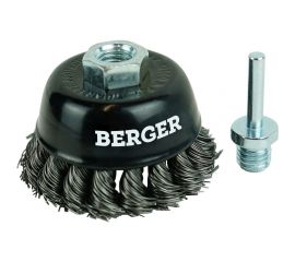 Кордщётка чашеобразная 75 мм, витая оцинкованная сталь 0.5 мм, М14, адаптер на 6 мм Berger BG BG1743 