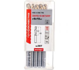 Сверло по металлу Профоснастка 6 мм HSS M2 TIN/135 DIN 338, 10 шт., №387 30202067 