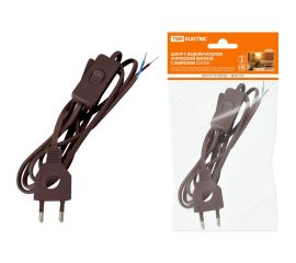 Шнур с выключателем и плоской вилкой TDM с вырезом ШУ03В ШВВП 2x0,75мм2 2 м. коричневый ЭКО SQ1305-0026 