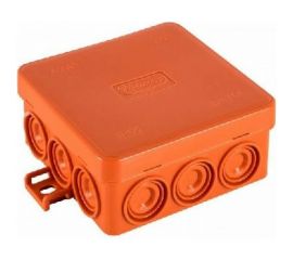 Огнестойкая коробка Экопласт JBL085 E110, о/п 85х85х38, 12 выходов, IP55, 2P, цвет оранжевый 43455HF 
