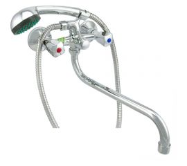 Ванно-душевой смеситель Juguni двуручный, с металлическим шлангом и хромированной лейкой 0402.642A 