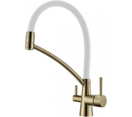 Смеситель для кухни Paulmark Sigen бронза, белый шланг, резиновый излив Si213111-BRw 