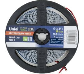 Светодиодная лента Uniel 180LED/m-10mm-IP20-DC24V-17W/m-5M-4000K катушка в герметичной упаковке UL-00007643 