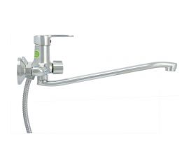 Ванно-душевой одноручный смеситель Juguni со шлангом и хромированной лейкой JGN0110, L-излив 0402.601 