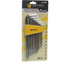Набор шестигранных Г-образных удлиненных ключей 10 предметов ЭВРИКА ER-15101L 