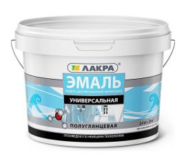 Универсальная акриловая эмаль Лакра белая, полуглянцевая, 2.4 кг 90003485856 