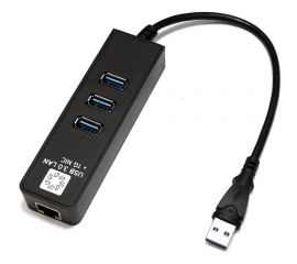 Сетевая карта 5bites USB 3.0 - RJ45 1 гигабит, 3-х портовый USB разветвитель 10см UA3-45-04BK 