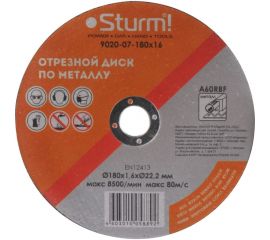 Диск отрезной по металлу (180х1,6х22,2 мм) Sturm 9020-07-180x16 