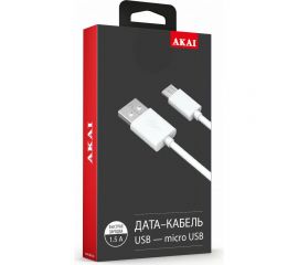 Дата-кабель AKAI microUSB, 1м, 1,5А, белый CE-453W 