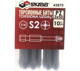 Биты торсионные 10 шт, РZ3х50 мм SKRAB 43875 