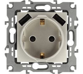 Розетка ЭРА Elegance 14410904 2PE, 16A/250В, шторки, с 2xUSB, 5В 3А, шампань, 10/100/2000 Б0047870 
