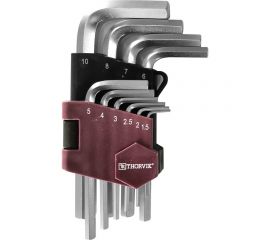 Набор торцевых шестигранных коротких ключей Thorvik HKS10S H1.5-H10, 10 предметов 53022 