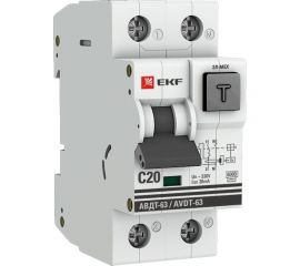 Дифференциальный автомат EKF PROxima АВДТ-63, 20А, 30мА, характеристика C, электро-механический, тип AC, 6кАDA63-20-30-AC 