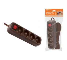 Бытовой удлинитель TDM У04В, 4 гнезда, 3метра, 2П+3, ПВС 3х1мм2 Эко бук 16А/250В SQ1303-3111 