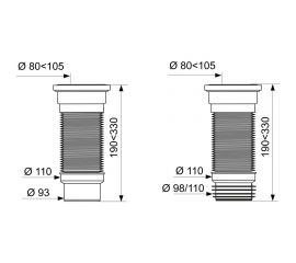 Труба для унитаза Wirquin PUSH-FIT гофр., армир., L190-330 мм, D110 мм 70984969 