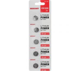 Литиевая батарейка REXANT CR1220 3V 40 mAh 5 шт 30-1102 