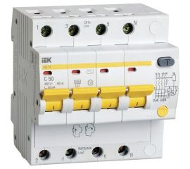 Автоматический дифференциальный выключатель тока IEK 4п 7.5мод. C 50A 30mA тип AC 4.5kA АД-14 ИЭК MAD10-4-050-C-030 