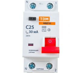 Автоматический выключатель дифференциального тока TDM 32 2P1P+N C25А 30мА 4,5кА тип АС SQ0202-0505 
