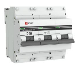 Автоматический выключатель EKF, 3P, 40А, 10kA, ВА 47-100, PROxima SQmcb47100-3-40D-pro 