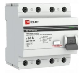 Устройство защитного отключения EKF, селективное, 4P, 63А/100мА, PROxima, SQ elcb-4-63-100S-em-pro 
