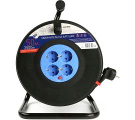 Удлинитель на катушке Smartbuy 4 гнезда, 50м с заземлением и предохранителем ПВС 3х1,5 16А/3,5кВт SBE-16-4-50-Z 