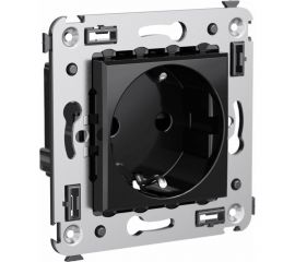 Розетка DKC, Avanti, черный квадрат, с защитными шторками, в стену, 2PE 4402003 