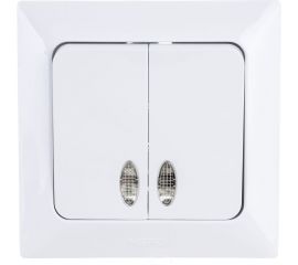 2-клавишный выключатель NE-AD с подсветкой, 10А, 250В, Aras, Белый, 1/12/120, 93-110-03-I 