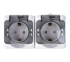 Двухместная розетка Schneider Electric ОП Этюд с заземлением, защ. шторки IP44 белая PA16-244B 