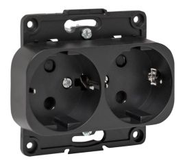 Механизм 2-местной розетки EKF Стокгольм с/з 16А черный с защитными шторками EYR16-128-20 
