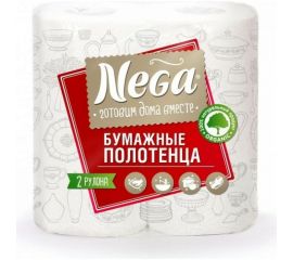 Бумажные бытовые полотенца NEGA спайка 2 шт. 2-х слойные белые 125316 