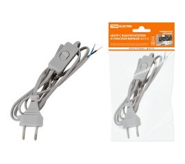 Шнур с выключателем и плоской вилкой TDM ШУ01В ШВВП 2х0,75мм2 2м. серебр. металлик SQ1305-0005 