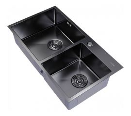 Настольная мойка MIXLINE PRO 72x40, 3 мм, 2-х чашевая, выпуск 3 1/2, 22 см, с сифоном, черный графит 547241 