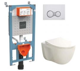 Комплект: безободковый подвесной унитаз, тонкое сиденье, инсталляция и кнопка Vitra S40 дюропласт с микролифтом 9860B003-7200 