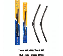 Комплект бескаркасных щеток стеклоочистителя KRAFT 600/530 мм, 10 адаптеров KT 830853 