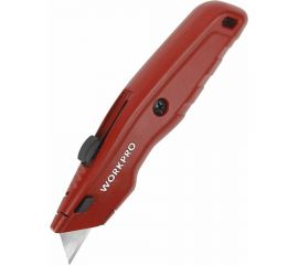 Строительный нож WORKPRO алюминиевый, с выдвижным трапециевидным лезвием, 3 лезвия WP213017 