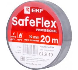Изолента ПВХ EKF SafeFlex серо-стальная 19 мм, 20 м, 10 шт. plc-iz-sf-st 