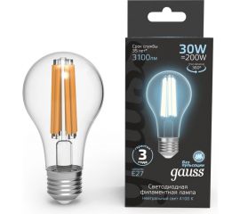 Лампа Gauss Filament А70 30W 3100lm 4100К Е27 LED 1/10/40 102902230 