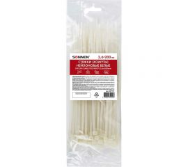 Нейлоновая сверхпрочная стяжка (хомут) SONNEN Power Lock, 3,6x200 мм, 100 шт., белая 607921 