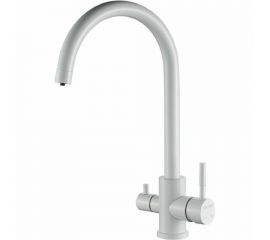 Смеситель для кухни OUTE 370 мм однорычажный, белый, со встроенным краном под питьевую воду, нержавеющая сталь T60203CK 
