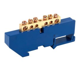 Нулевая N шина с синим изолятором на DIN-рейку REXANT 6x9 мм стойка большая 6 групп 11-2339 